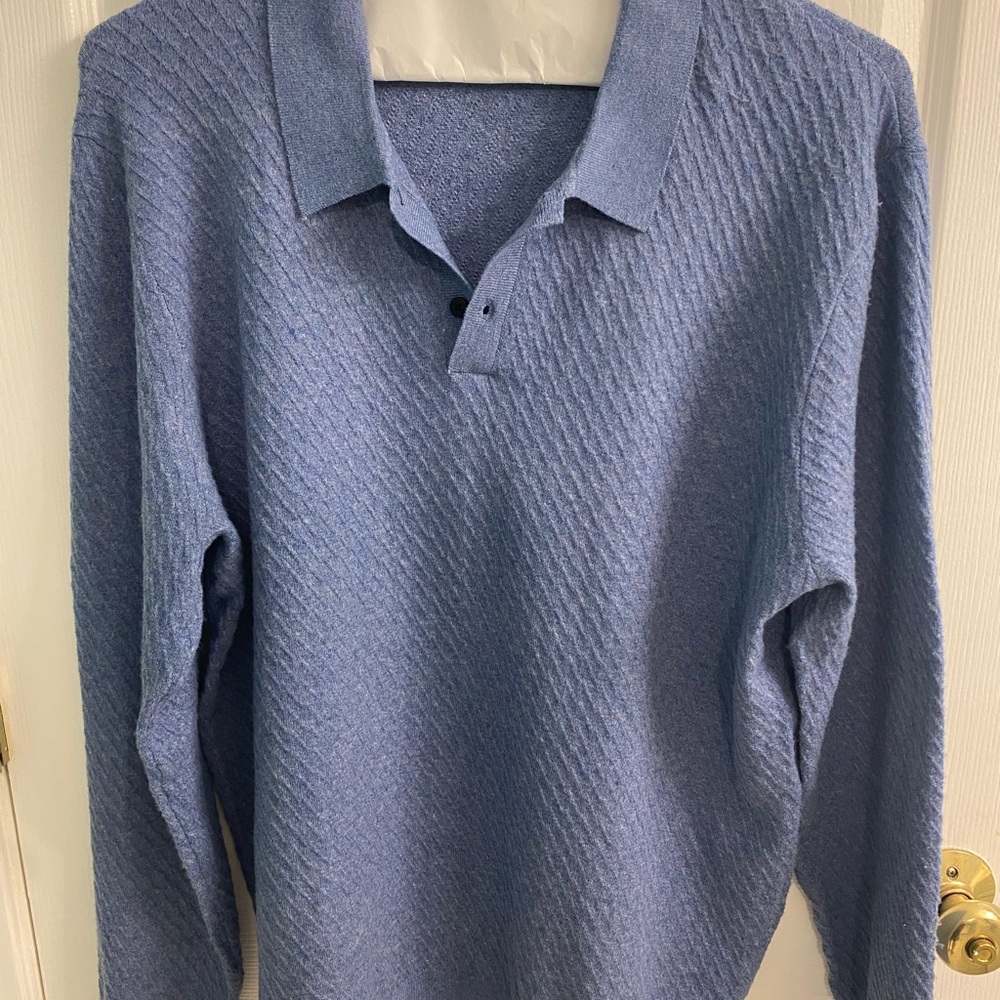 Tahari Blue Textured Knit Zip Up Sweater